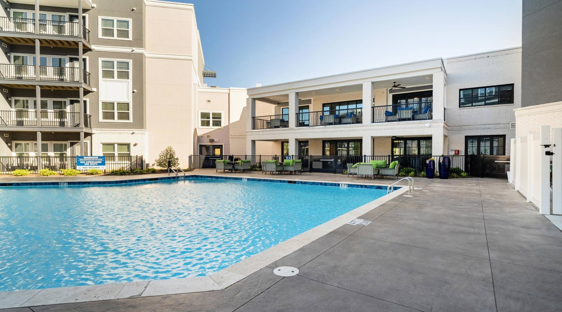 a courtyard with a swimming pool