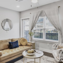 a living room with a couch and a coffee table