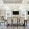 a large dining room with a large television and a large table